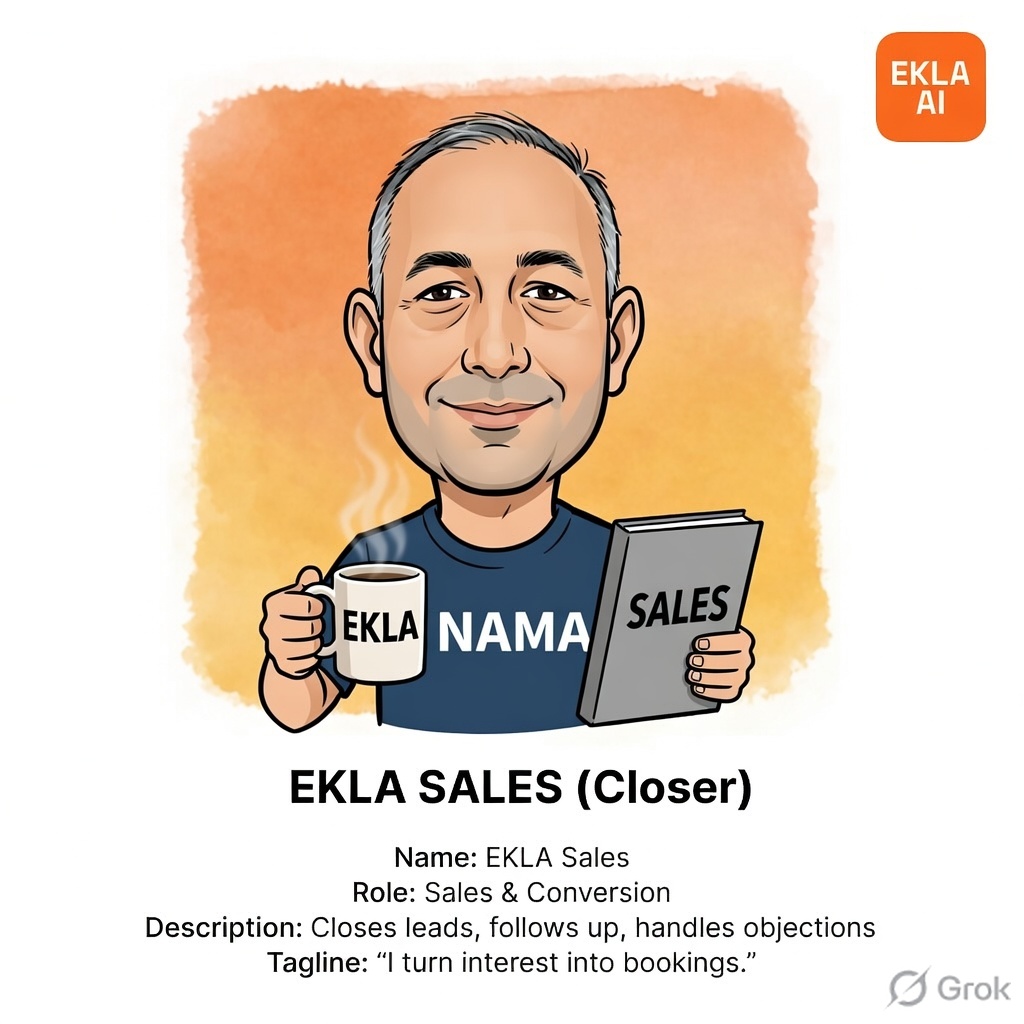 EKLA Sales (Closer) — Sales & Conversion. I turn interest into bookings.